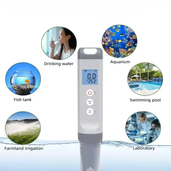 Pocket conductivity tester ideal for drinking water, aquariums, swimming pools, labs, and farm irrigation system