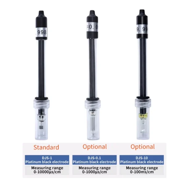 Three different cell constant platinum black conductivity electrodes for L111C04 portable conductivity meter