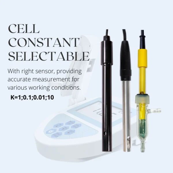 Conductivity meter with selectable cell constant