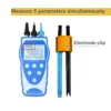 L111M04 portable pH EC meter measures pH, TDS, resistivity, salinity simultaneously with clear display