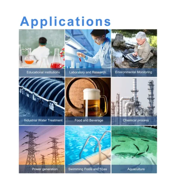 Applications of L111M04 portable pH conductivity meter in lab, environmental, hydroponic, and industrial water testing