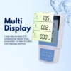 L111M05 multiparameter water quality meter with large LCD showing simultaneous readings of pH, EC, and DO without switching views