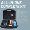 Complete kit of L111M06 portable pH DO conductivity meter with calibration solutions, sensors, cables, and carrying case