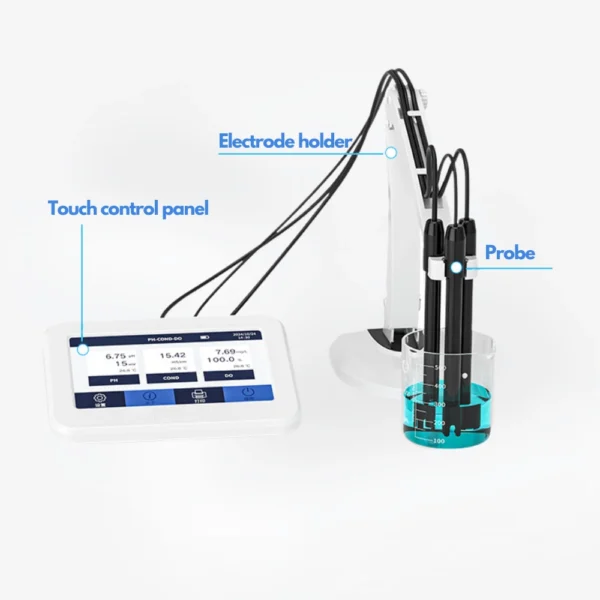 L111M09 touchscreen benchtop pH conductivity DO meter with probes