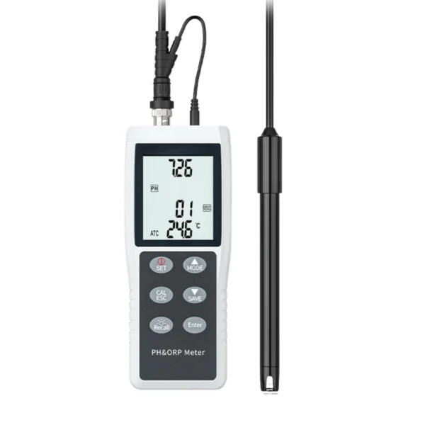 Portable pH and ORP meter with 3-in-1 pH/temperature sensor