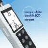 Backlit LCD pH meter for clear reading of pH, temperature.