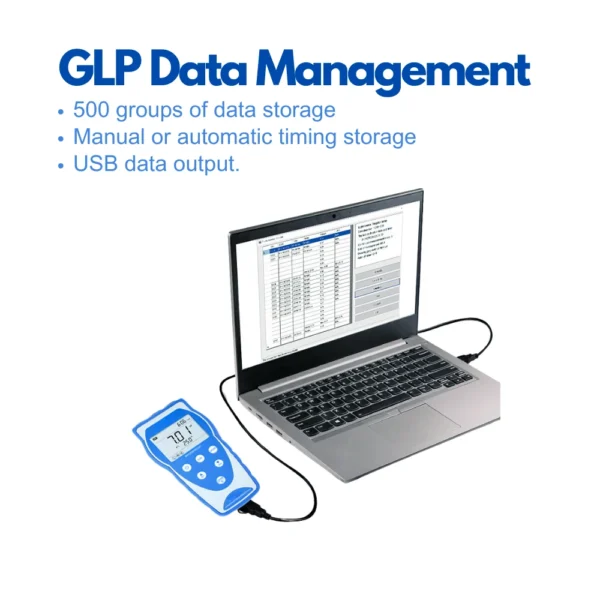 USB-connected pH meter with PC software for GLP-compliant data management