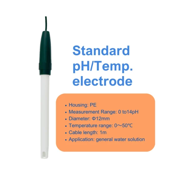 Standard pH and temperature electrode with PE housing