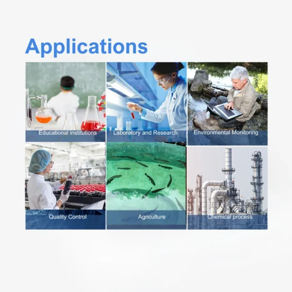 Touch screen pH meter used in lab, quality control, agriculture applications.